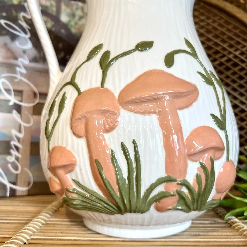 Vintage 1978 Arnels Ceramic Large Water Pitcher Vase Texture Blush Pink Mushroom